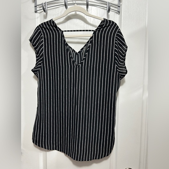 Halogen tunic blouse black white rope pattern women’s L double v-neck classic - Picture 2 of 14